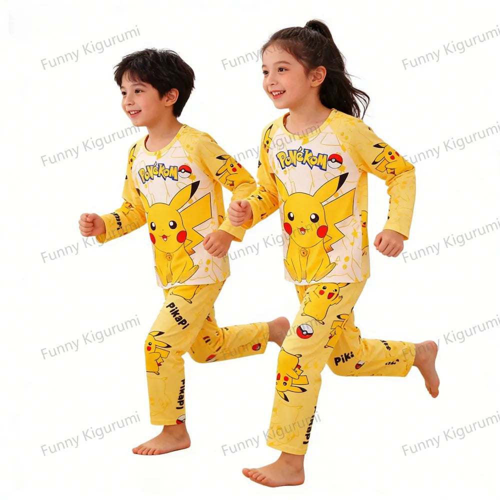 New Spring Children's Clothing Sets Pikachu Boy Sleepwear Long Sleeved 2Pcs Top+Pants Clothes Kids Pajamas Baby Girls Pyjamas