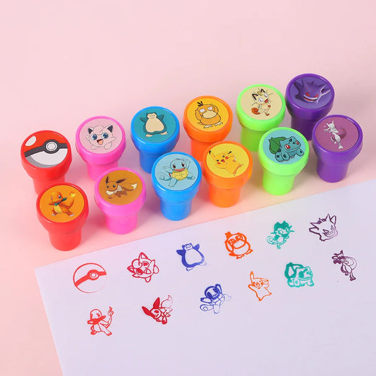 12PCS Pokemon Anime Color Mini Seal Pikachu Gengar Snorlax Cartoon Cute Plastic Toy Accessories Decorate Kid’s Birthday Gifts