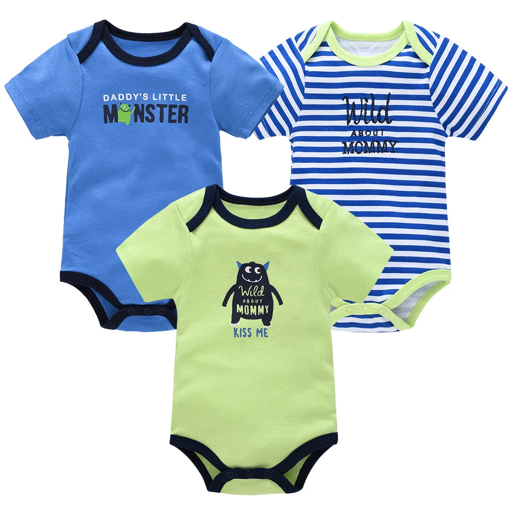 Kavkas 3 Pcs/lot Baby Boy Bodysuit 100% Cotton Short Sleeve Newborn Girls Clothes Summer Infant Clothing