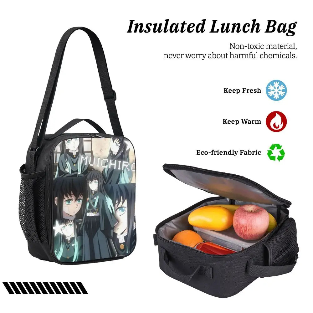 Muichiro Tokito Demon Slayer Backpack Boys Girls BookBag School Bag Laptop Shoulder Bags 3ps Insulated Lunch Bag Pencil Case