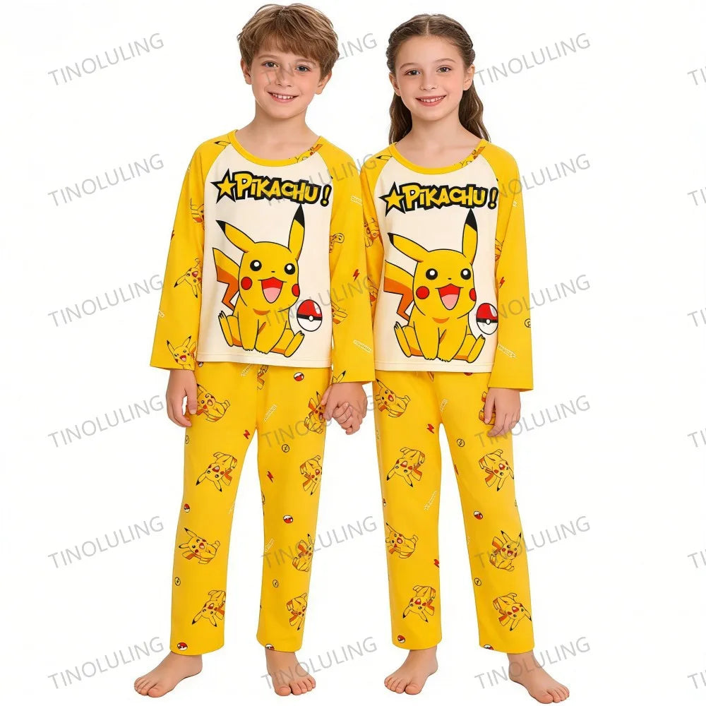 New Spring Children's Clothing Sets Pikachu Boy Sleepwear Long Sleeved 2Pcs Top+Pants Clothes Kids Pajamas Baby Girls Pyjamas