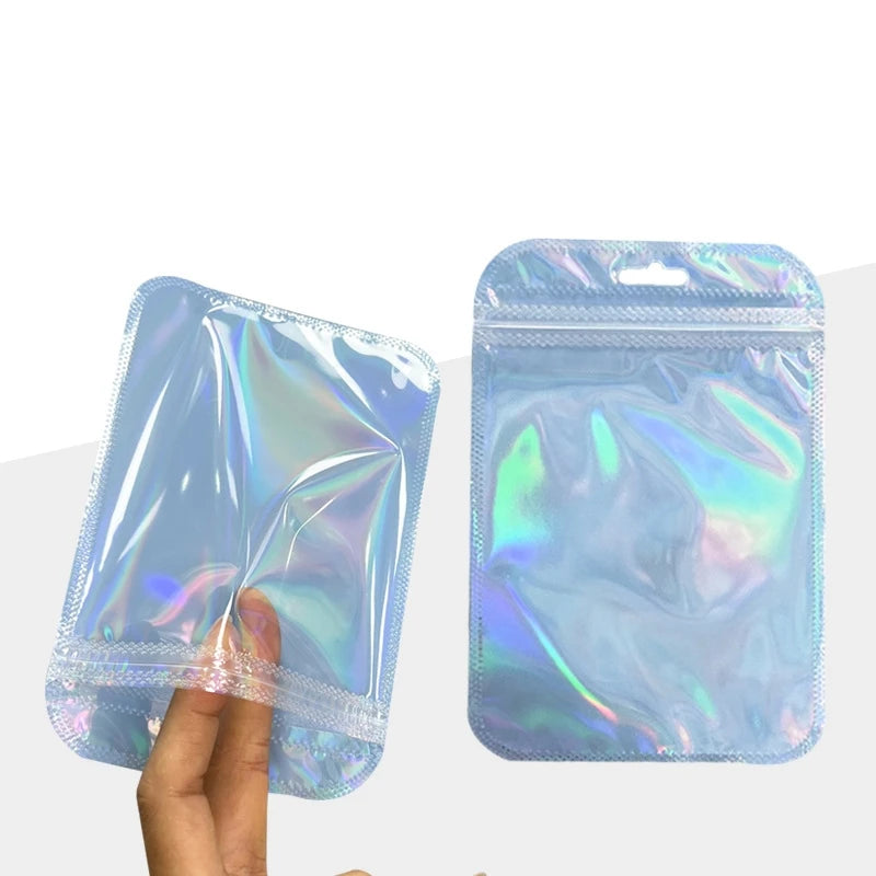 50pcs Holographic Zipper Small Jewelry Bag Pouch For Bead Earring Food Storage Small Business Entrepreneurship Packaging Display