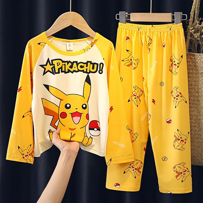 New Spring Children's Clothing Sets Pikachu Boy Sleepwear Long Sleeved 2Pcs Top+Pants Clothes Kids Pajamas Baby Girls Pyjamas