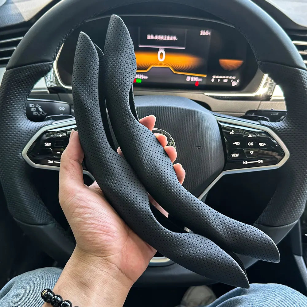 2PCS Carbon Fiber Silicone Car Steering Wheel Cover Custom Anti-skid Booster Cover Accessories 38cm Auto Deco Body Kit 2025
