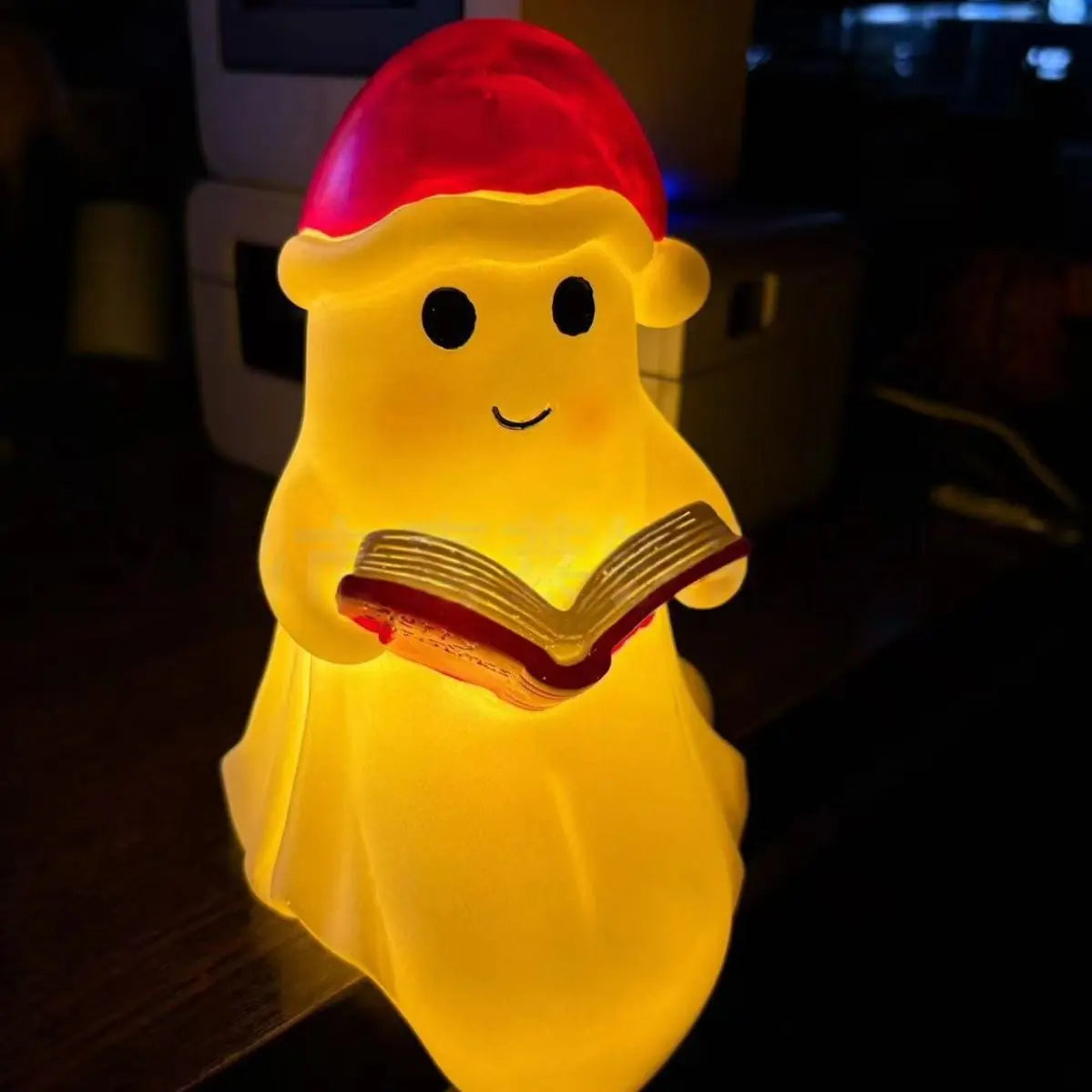 Cute Ghost Reading Book Night Light - Spooky Halloween Decor for Bedroom, Kids Room, Party Ornament, USB Rechargeable LED Lamp