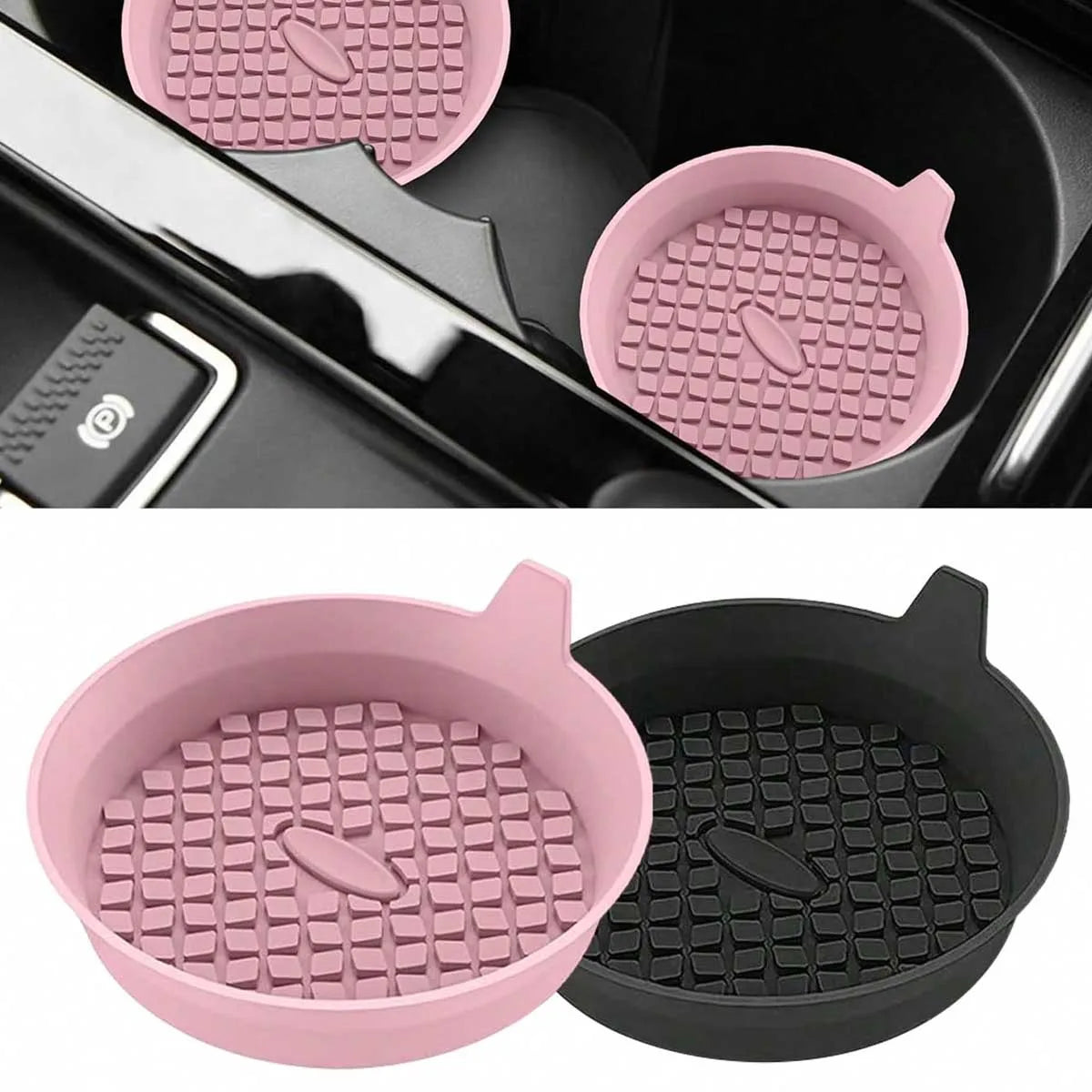 Car Coaster, Silicone Car Coaster - Universal Anti-Slip Recessed Car Interior Accessories - Car Cup Holder Plug-In Coaster