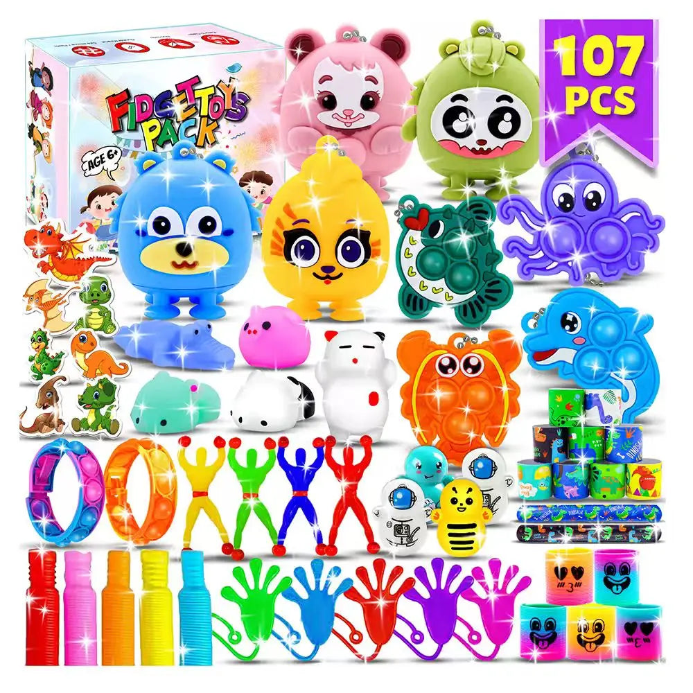Kids Fidget Toys Party Favors Pack - Sensory Set Gifts with Stickers Goodie Bag Fillers Treasure Box Classroom Prizes for School