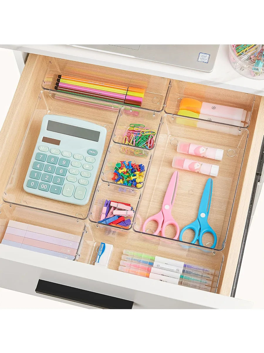 Drawer Organizers Clear Plastic Tub Containers for Bathroom Dressing Table Storage, Home Organization Makeup Kit