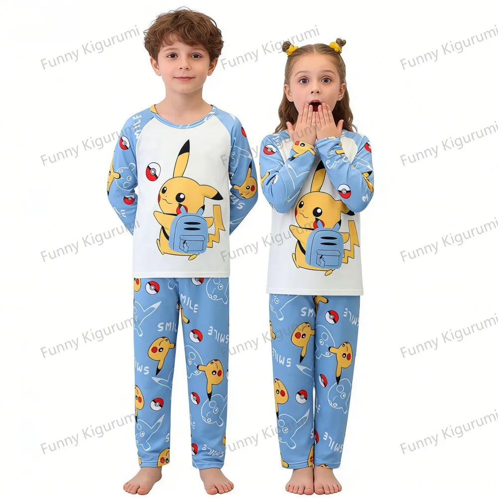 New Spring Children's Clothing Sets Pikachu Boy Sleepwear Long Sleeved 2Pcs Top+Pants Clothes Kids Pajamas Baby Girls Pyjamas