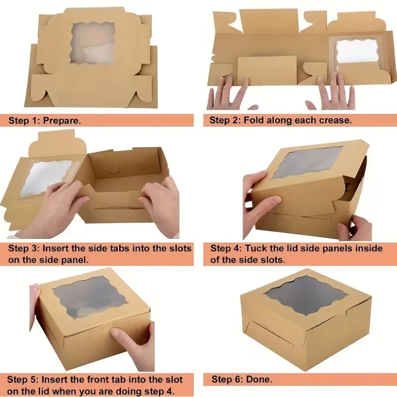 10-Pack Gift Boxes with Windows – Suitable for Cupcakes, Donuts, Treats, and Candy – Sturdy Paper Boxes for Pastries and Cookies