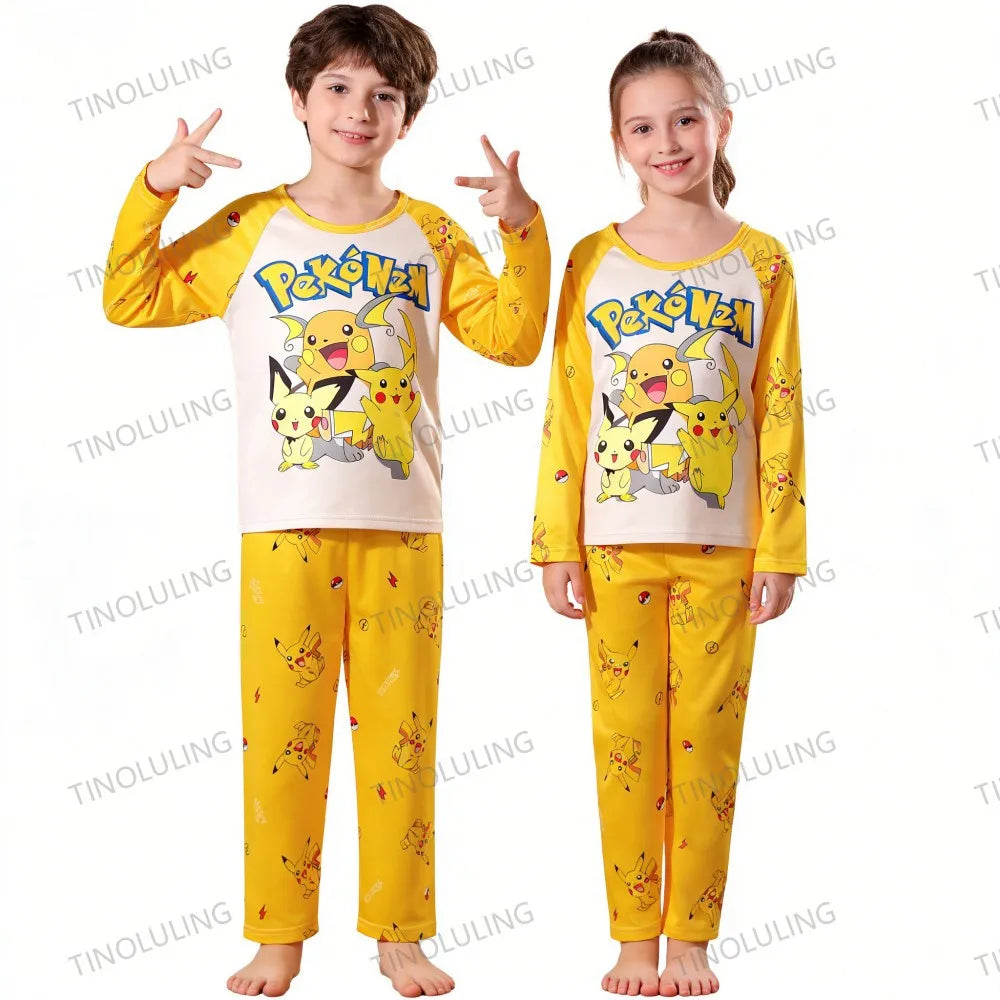 New Spring Children's Clothing Sets Pikachu Boy Sleepwear Long Sleeved 2Pcs Top+Pants Clothes Kids Pajamas Baby Girls Pyjamas