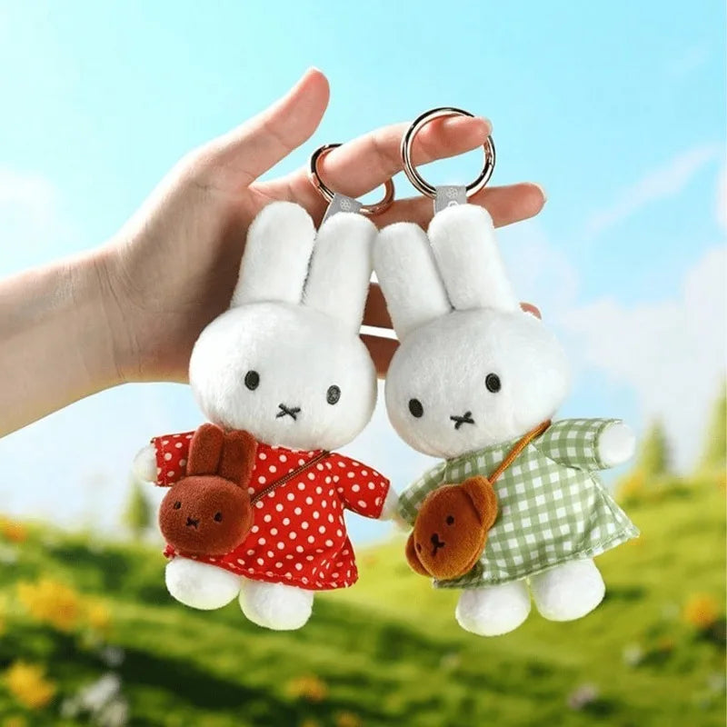 Miffy Travel Series Plush Keychain - Cute Soft Stuffed Bunny Bag Charm, Kawaii Collectible Pendant Gift for Fans
