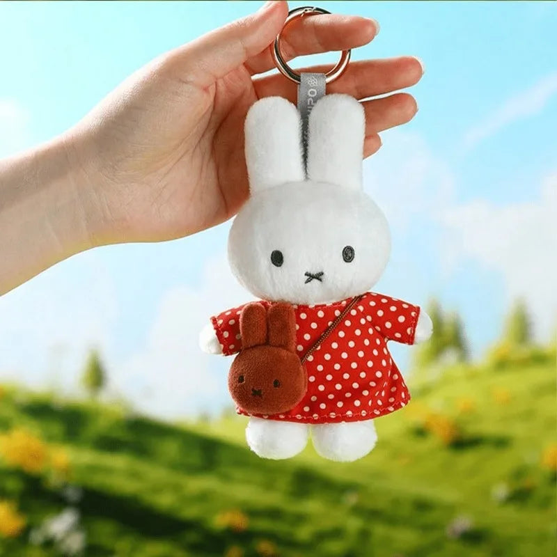 Miffy Travel Series Plush Keychain - Cute Soft Stuffed Bunny Bag Charm, Kawaii Collectible Pendant Gift for Fans