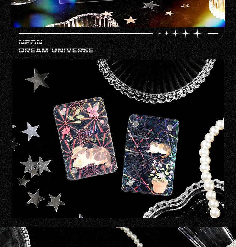 6sheets Neon Cosmos Series Ins Laser Flash Film PET Sticker DIY Scrapbooking Decorative Aesthetic Stationery Sticker