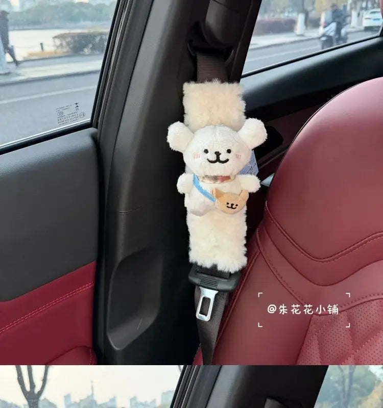 Car Seat Belt Shoulder Pad Plush Cute Maltese Anti Strangulation Neck Protection Car Interior Decoration Lovely Gift For Adult
