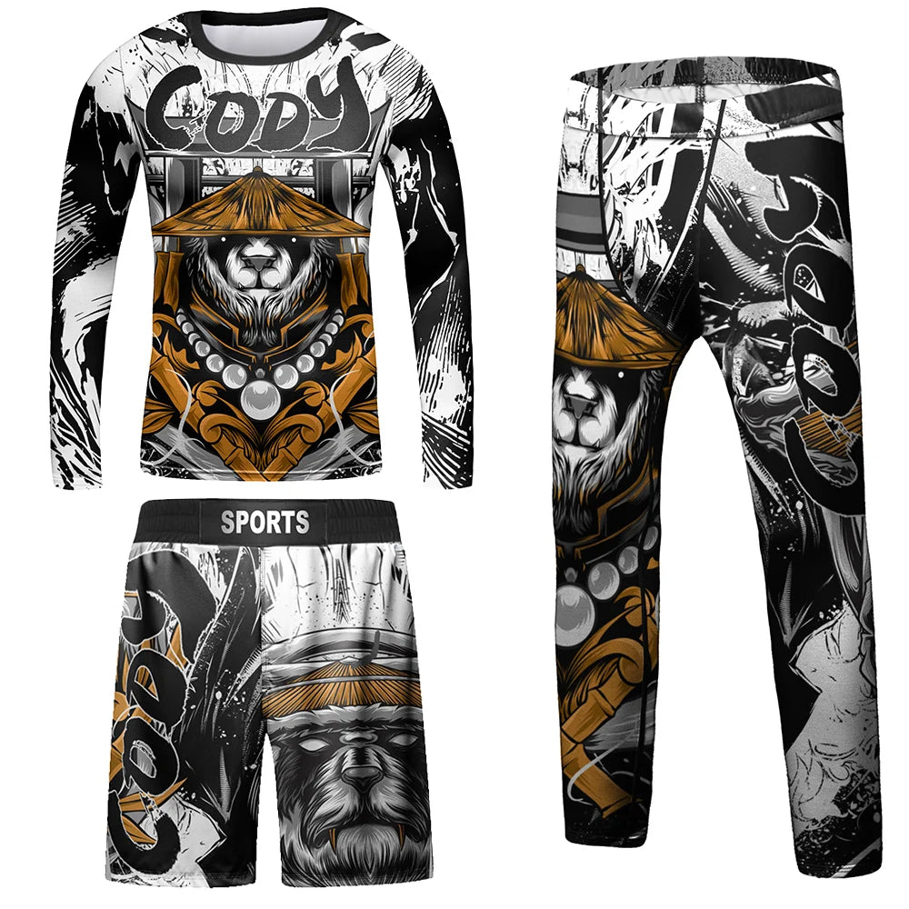 Compression Jersey MMA BJJ Fashion Boys Sets Baby Girl Clothing Set Kids Shorts Sports Bear Sweatshirt Pants 4Pcs Suits Outfits