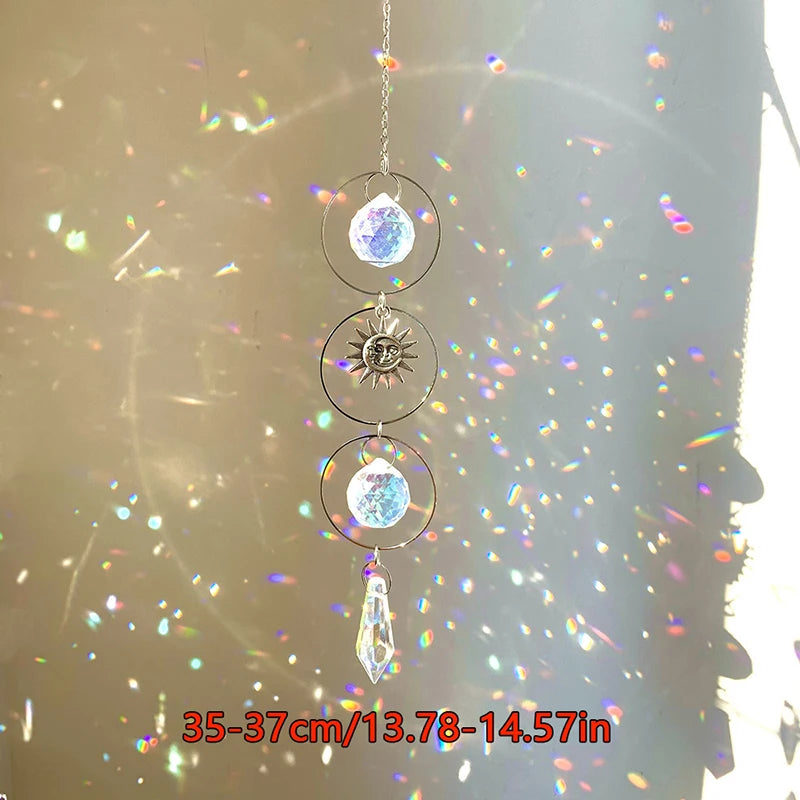 Hanging Crystal Pendant Garden Suncatcher Wind Chimes Rainbow Prism Crystal Chain for Window Drop Bell Christmas Tree Home Decor