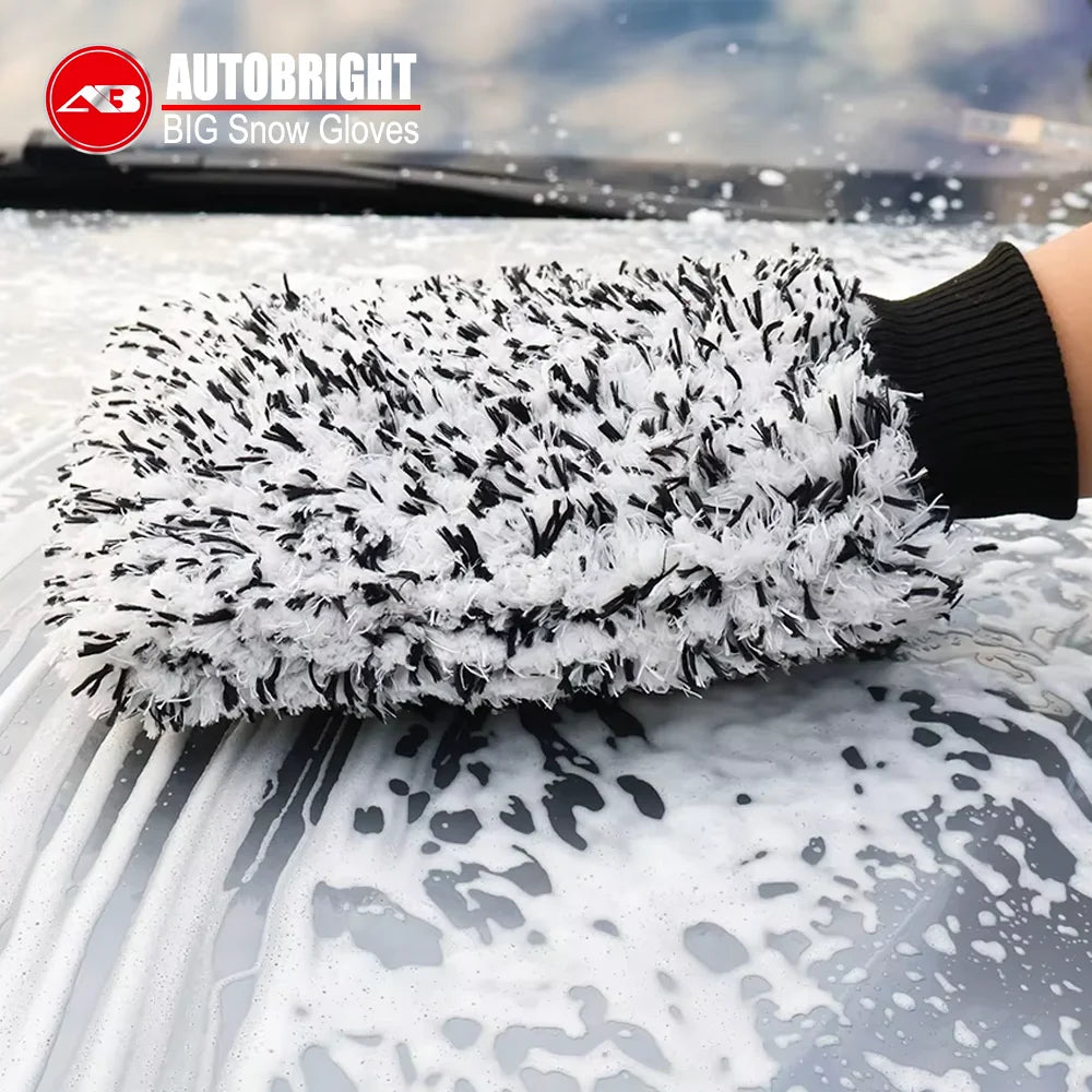 AUTOBRIGHT Car Wash Mitt Snow Microfiber Cleaning Polishing Wash Gloves Extra Thick Black Double Side Auto Car Cleaning Tools