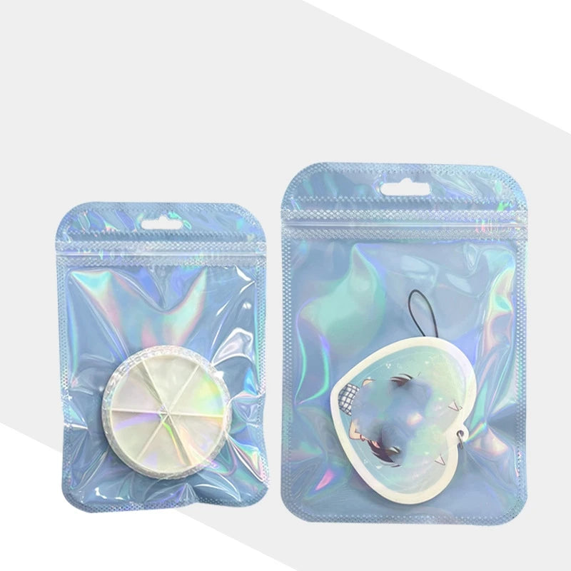 50pcs Holographic Zipper Small Jewelry Bag Pouch For Bead Earring Food Storage Small Business Entrepreneurship Packaging Display