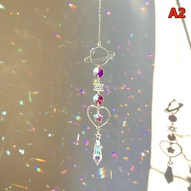 Hanging Crystal Pendant Garden Suncatcher Wind Chimes Rainbow Prism Crystal Chain for Window Drop Bell Christmas Tree Home Decor