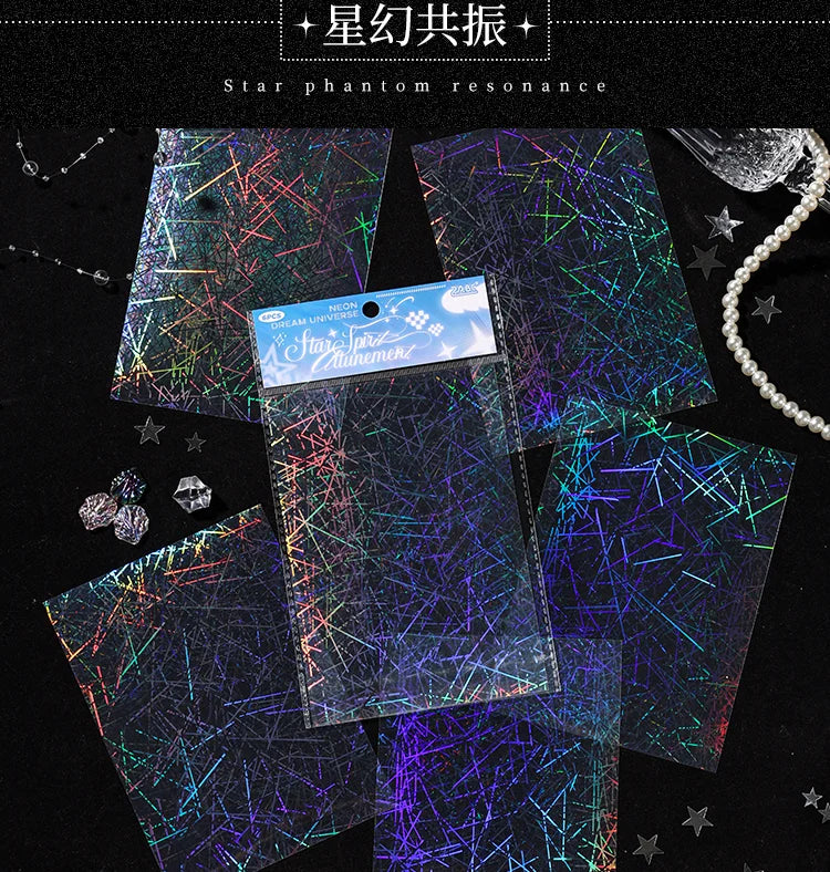 6sheets Neon Cosmos Series Ins Laser Flash Film PET Sticker DIY Scrapbooking Decorative Aesthetic Stationery Sticker