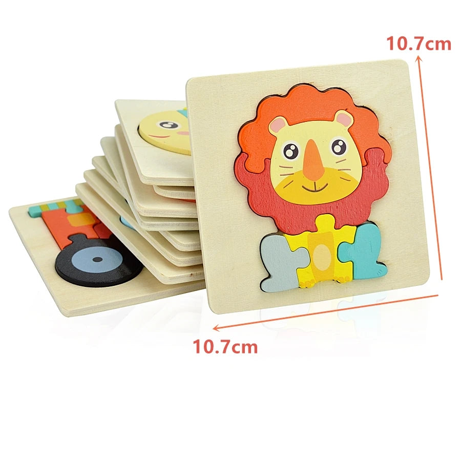 3D Puzzle Montessori Wooden Toys For Cartoon Animal Vehicle Wood Jigsaw Kids Baby Early Educational Learning Puzzles Bricks