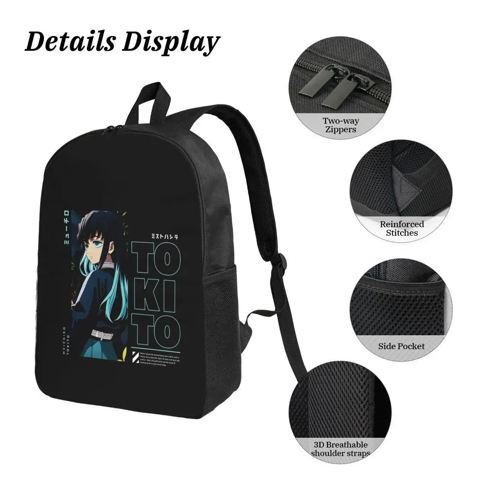 Muichiro Tokito Demon Slayer Backpack Boys Girls BookBag School Bag Laptop Shoulder Bags 3ps Insulated Lunch Bag Pencil Case