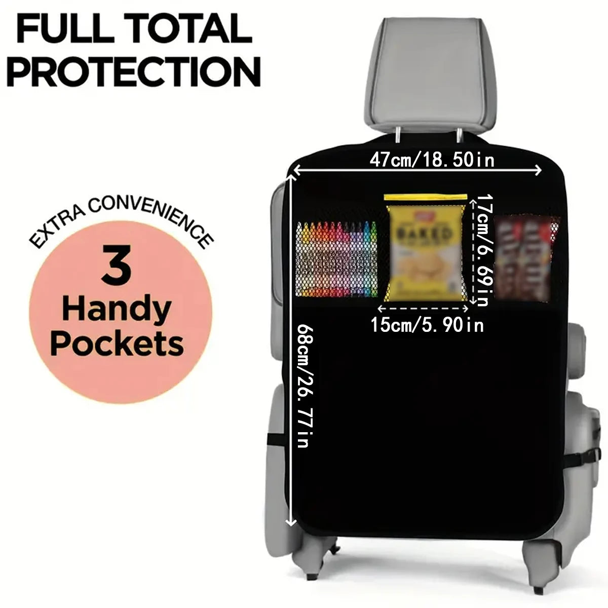 Car Rear Seat Cover with 3 Pocket Storage Pockets, Waterproof Seat Protector, Car Seatback Protector, Dirt and Scratch Resistant