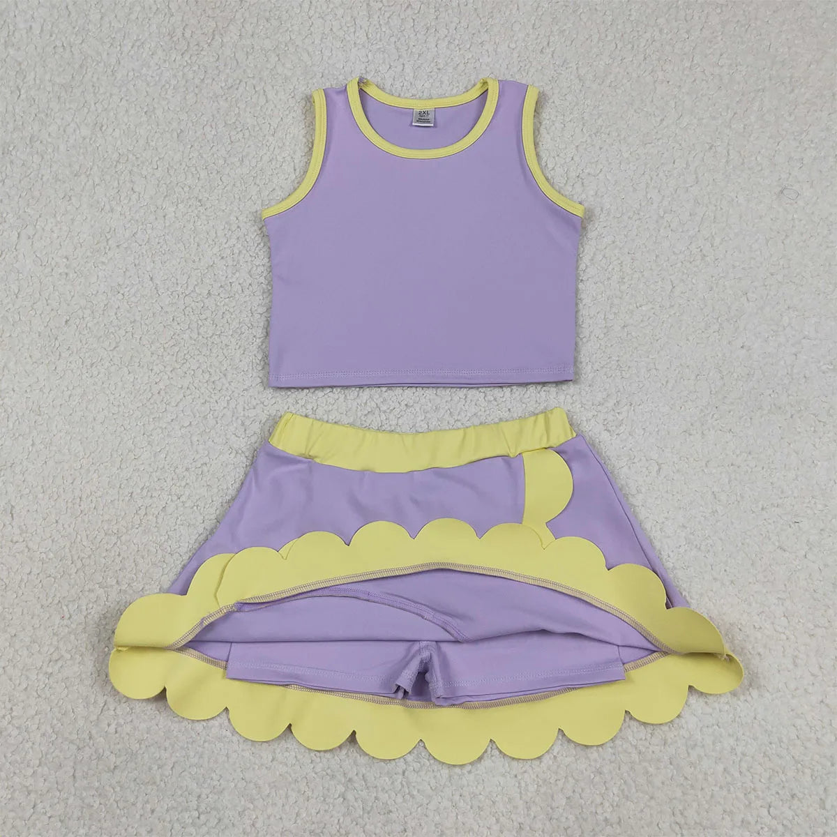 Summer Sibling Baby Girl Clothes Sets Sleeveless Vests Top Scallop Skirt Shorts Yoga Mother Kids Comfy Outfit Clothing Wholesale