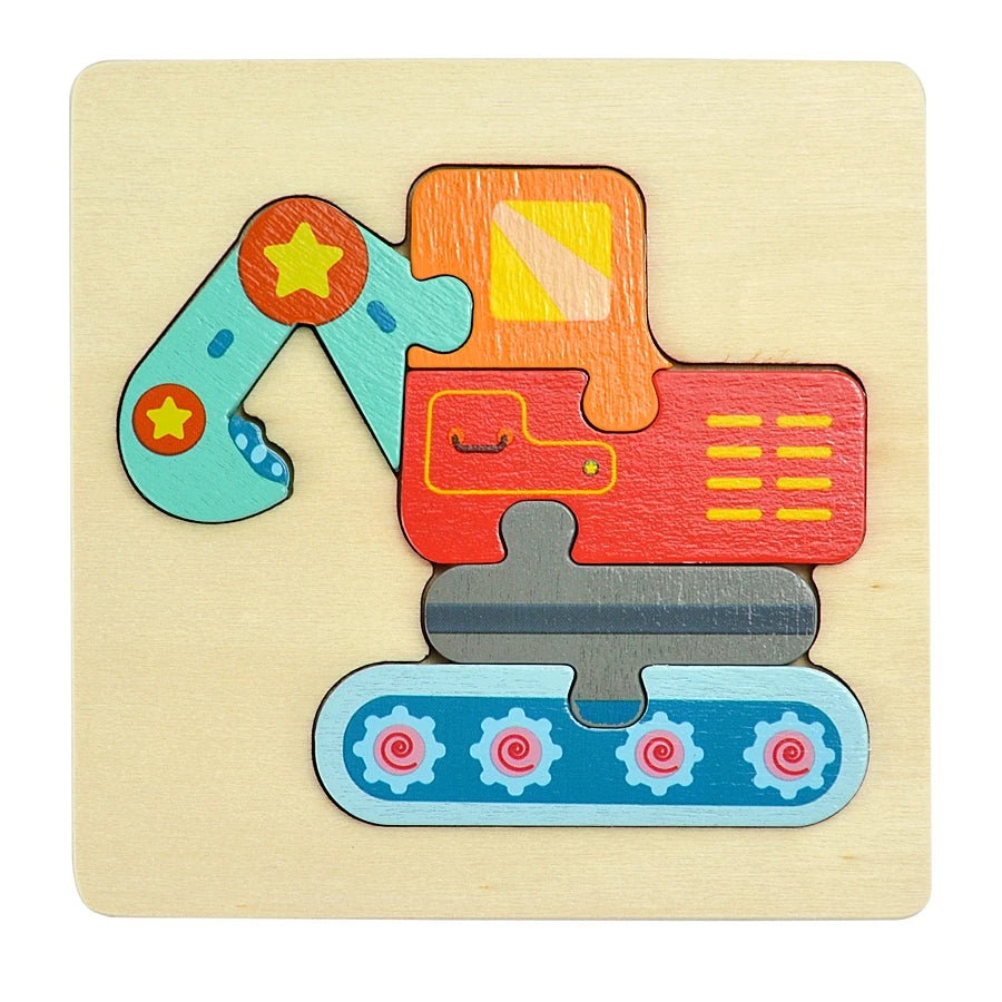 3D Puzzle Montessori Wooden Toys For Cartoon Animal Vehicle Wood Jigsaw Kids Baby Early Educational Learning Puzzles Bricks