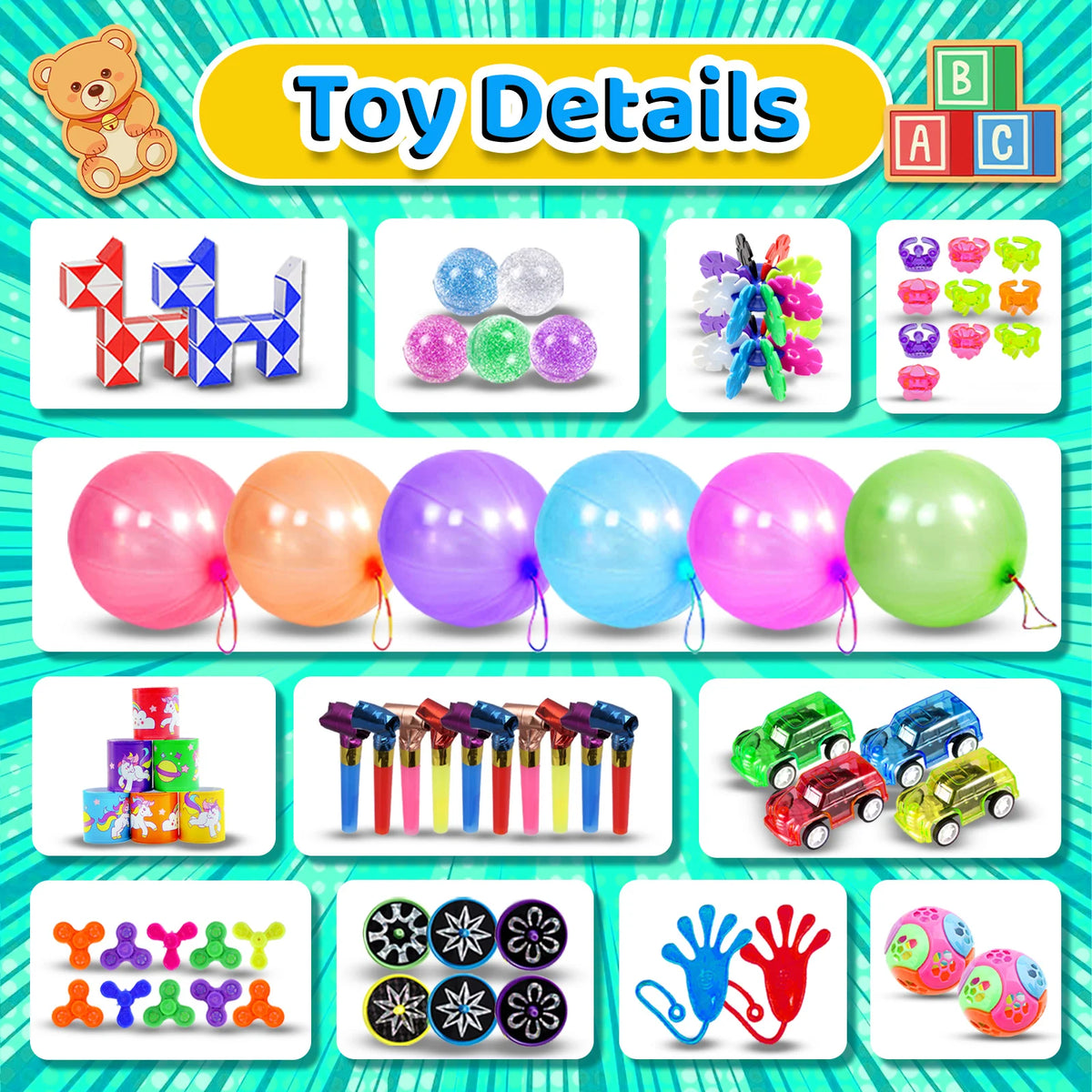 Kids Fidget Toys Party Favors Pack - Sensory Set Gifts with Stickers Goodie Bag Fillers Treasure Box Classroom Prizes for School