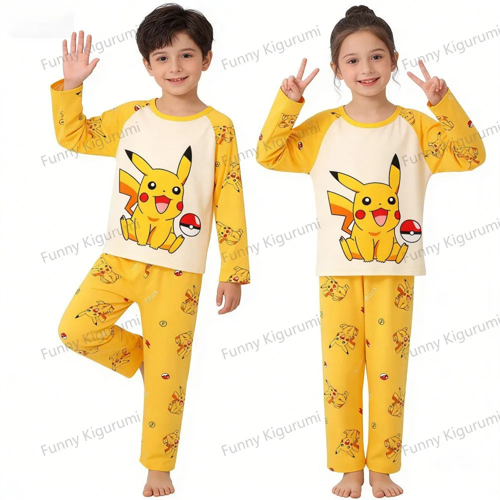 New Spring Children's Clothing Sets Pikachu Boy Sleepwear Long Sleeved 2Pcs Top+Pants Clothes Kids Pajamas Baby Girls Pyjamas