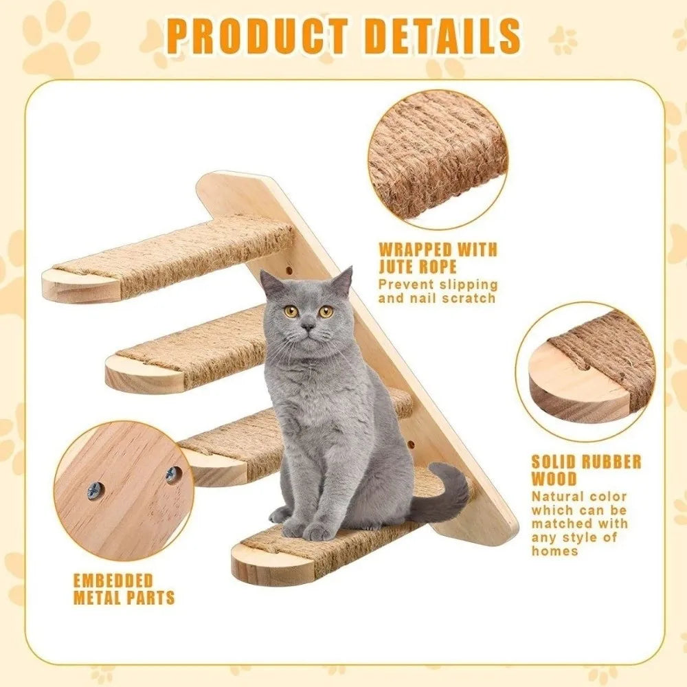 1pc/4pcs Wooden Cat Climbing Shelves Pet Stairs Toy Sisal Cover Cat Scratcher Furniture Wall Mounted Cat Wall Shelves Home Decor