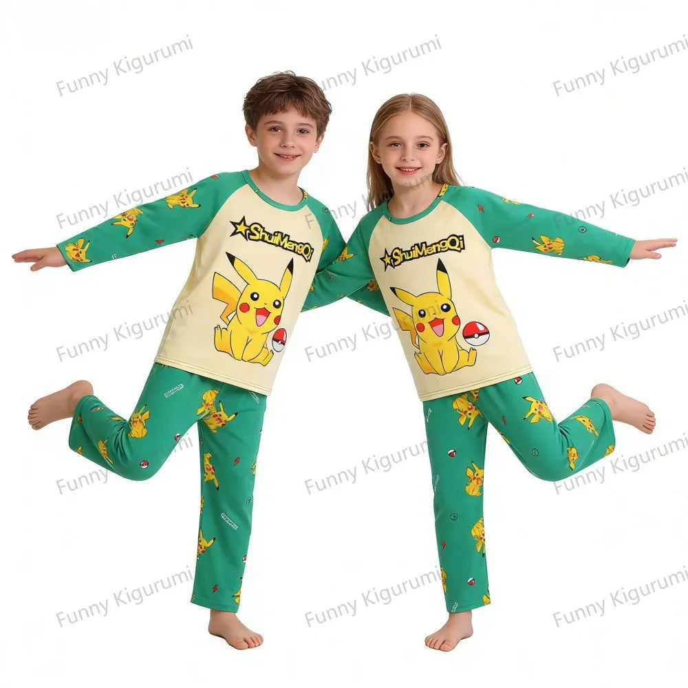 New Spring Children's Clothing Sets Pikachu Boy Sleepwear Long Sleeved 2Pcs Top+Pants Clothes Kids Pajamas Baby Girls Pyjamas