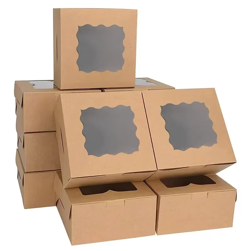 10-Pack Gift Boxes with Windows – Suitable for Cupcakes, Donuts, Treats, and Candy – Sturdy Paper Boxes for Pastries and Cookies