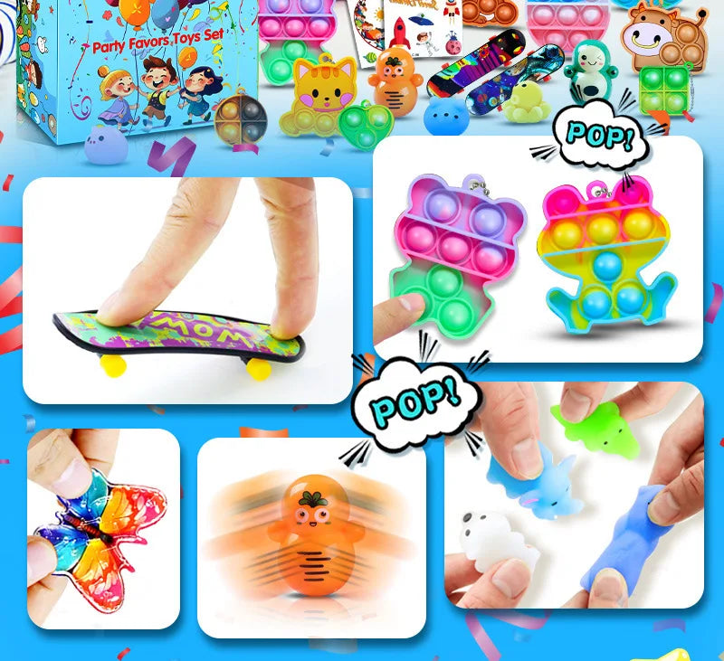 Kids Fidget Toys Party Favors Pack - Sensory Set Gifts with Stickers Goodie Bag Fillers Treasure Box Classroom Prizes for School