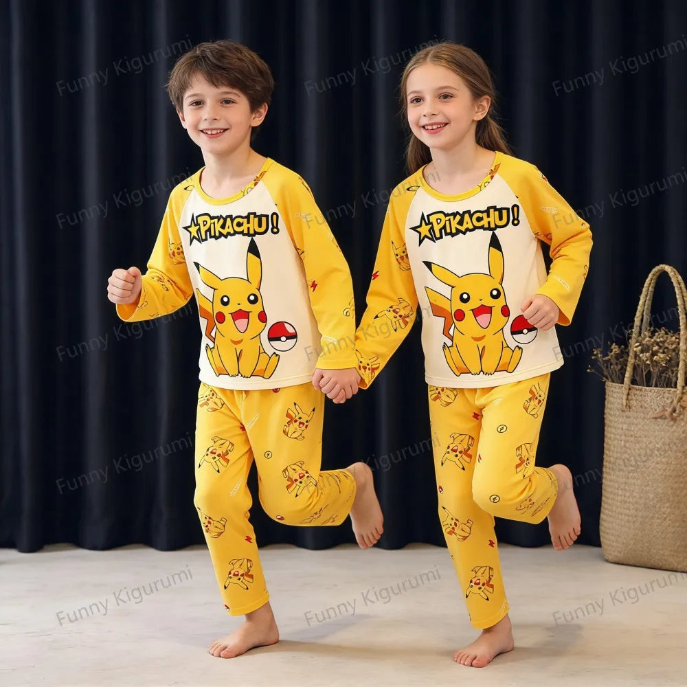 New Spring Children's Clothing Sets Pikachu Boy Sleepwear Long Sleeved 2Pcs Top+Pants Clothes Kids Pajamas Baby Girls Pyjamas