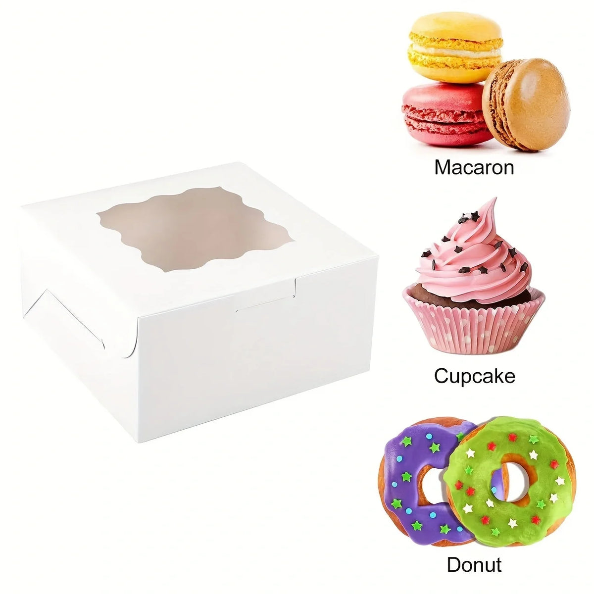 10-Pack Gift Boxes with Windows – Suitable for Cupcakes, Donuts, Treats, and Candy – Sturdy Paper Boxes for Pastries and Cookies