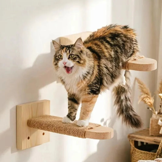 1pc/4pcs Wooden Cat Climbing Shelves Pet Stairs Toy Sisal Cover Cat Scratcher Furniture Wall Mounted Cat Wall Shelves Home Decor