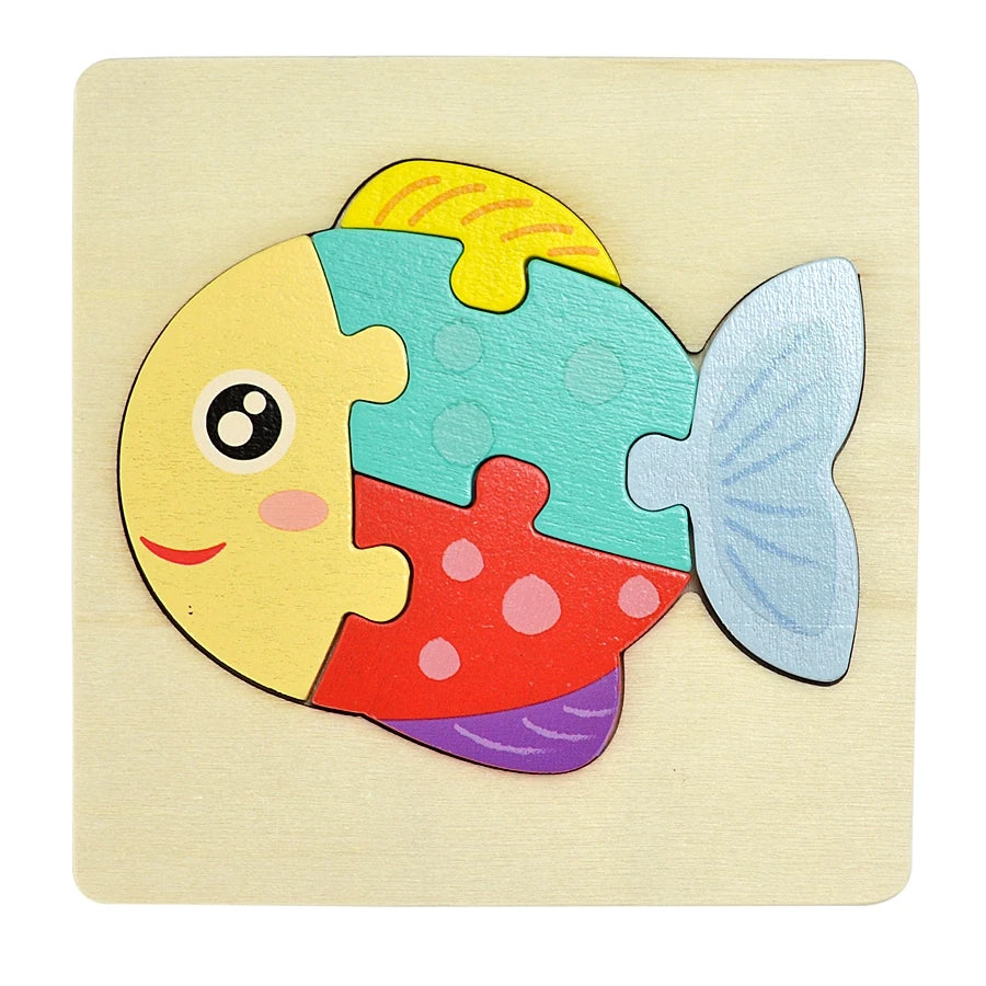 3D Puzzle Montessori Wooden Toys For Cartoon Animal Vehicle Wood Jigsaw Kids Baby Early Educational Learning Puzzles Bricks