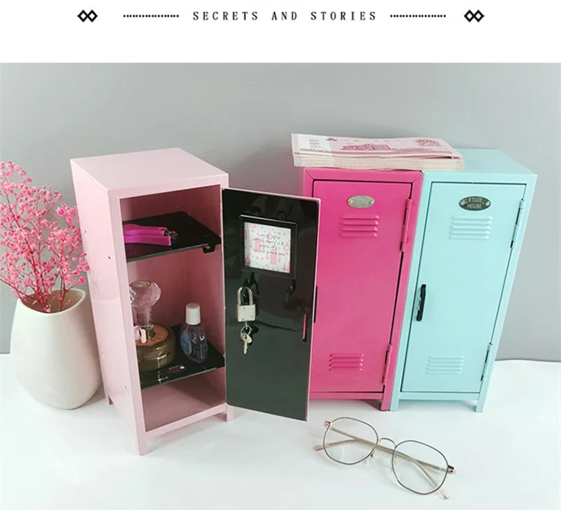 Iron Storage Box Dormitory Storage Cosmetics Paper Money Keys Bank Cards and Other Desktop Small Items Mini Locker Cabinet