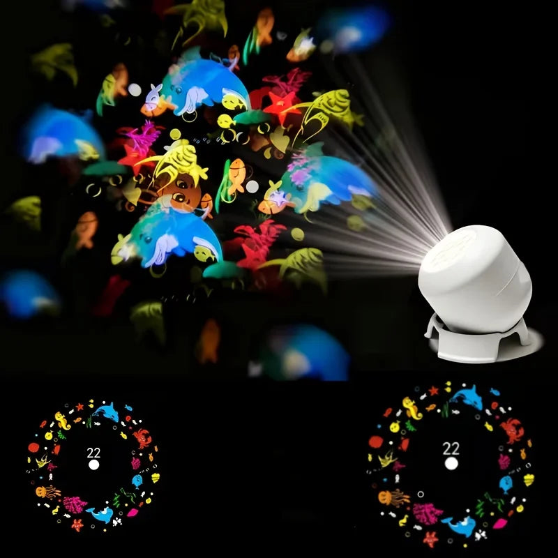 360° Rotating Galaxy Ocean Star Projector Night Light, Dynamic Projection Lamp, LED Ambient Light, Birthday Christmas Gift for K