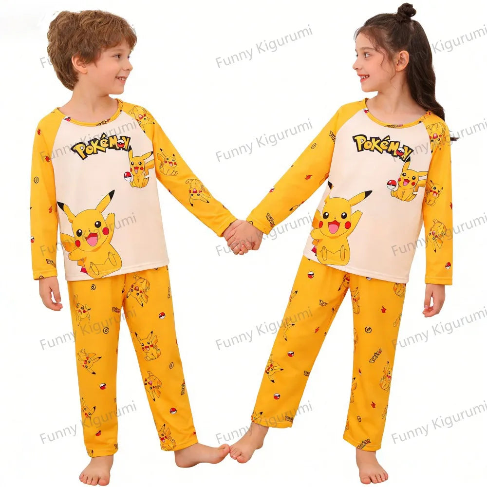 New Spring Children's Clothing Sets Pikachu Boy Sleepwear Long Sleeved 2Pcs Top+Pants Clothes Kids Pajamas Baby Girls Pyjamas