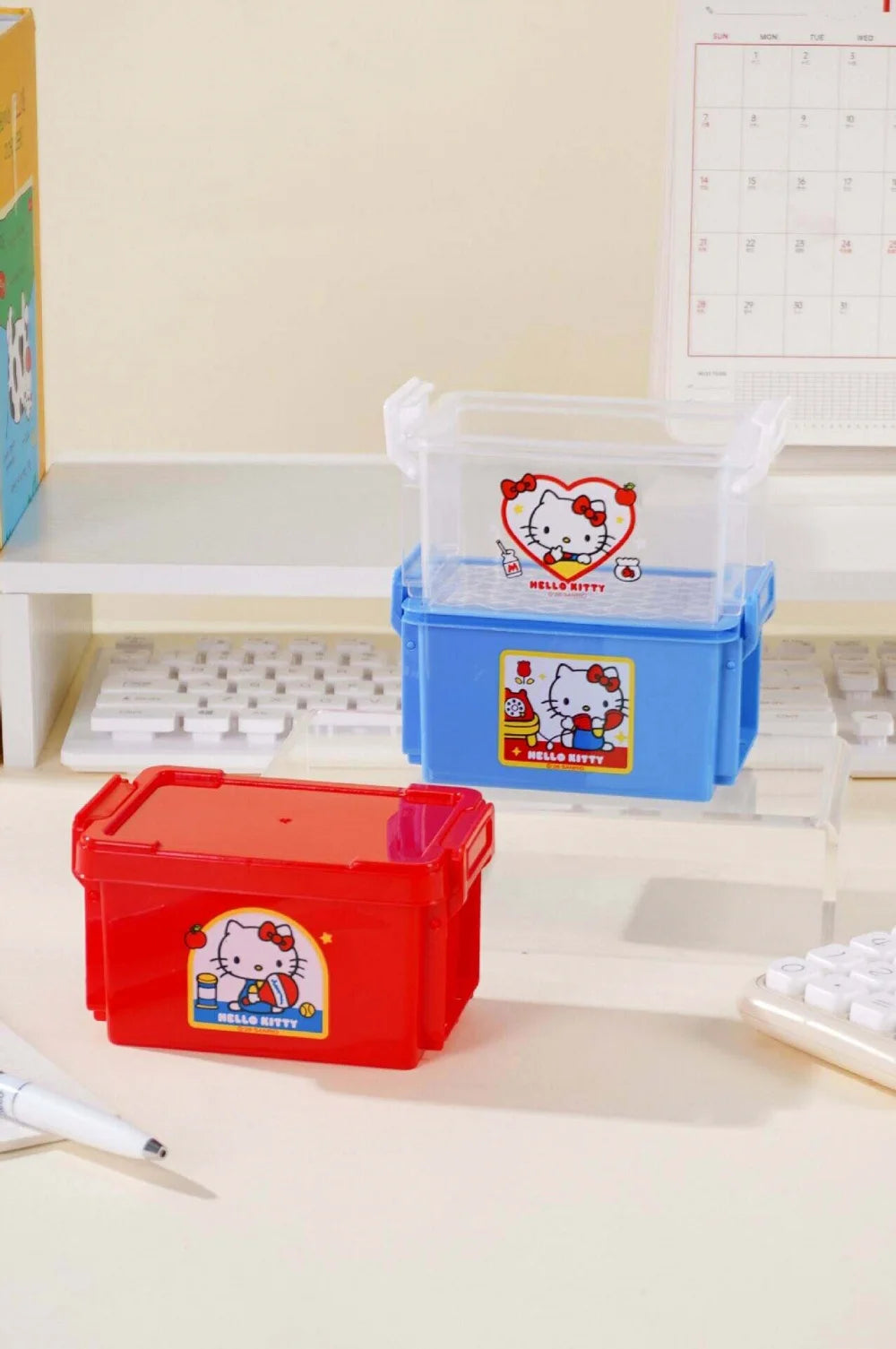 Genuine Sanrio Hello Kitty 3 Color Stackable Storage Box Cute Desk Organizer for Stationery Cosmetics Office School Gifts