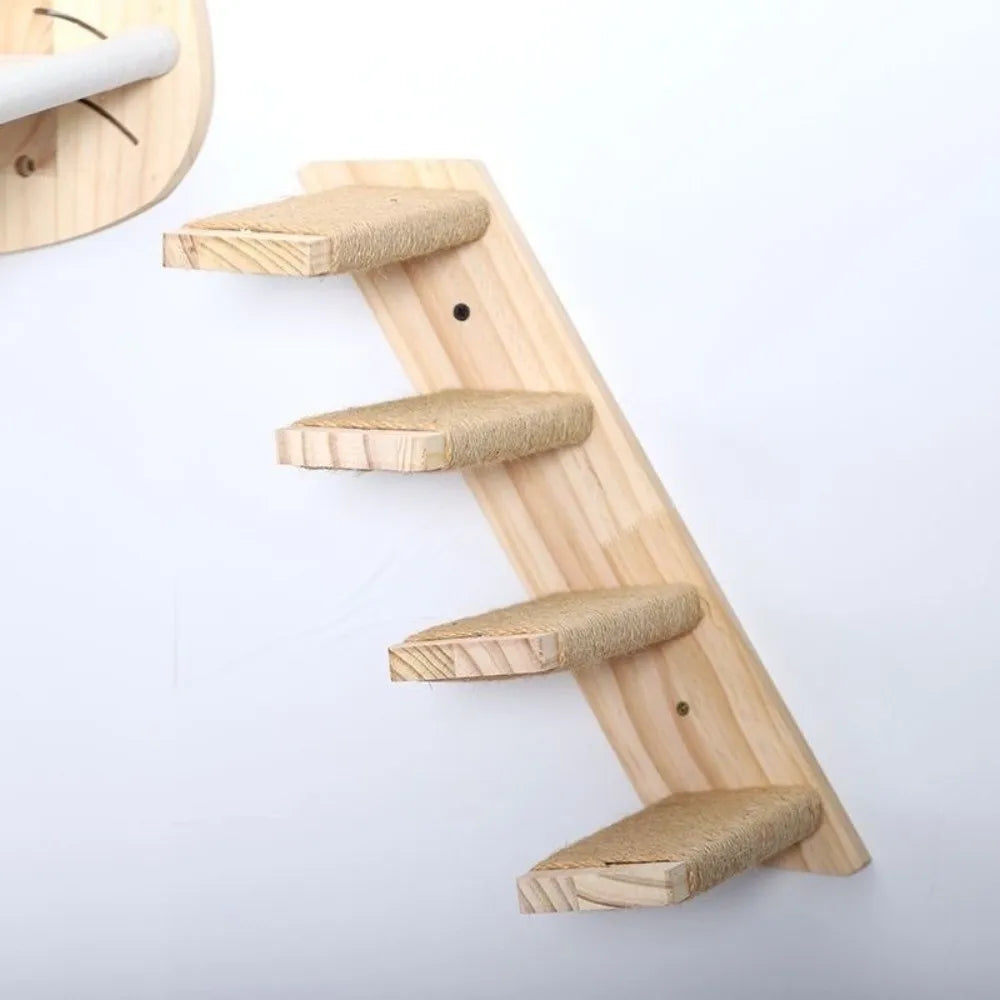1pc/4pcs Wooden Cat Climbing Shelves Pet Stairs Toy Sisal Cover Cat Scratcher Furniture Wall Mounted Cat Wall Shelves Home Decor