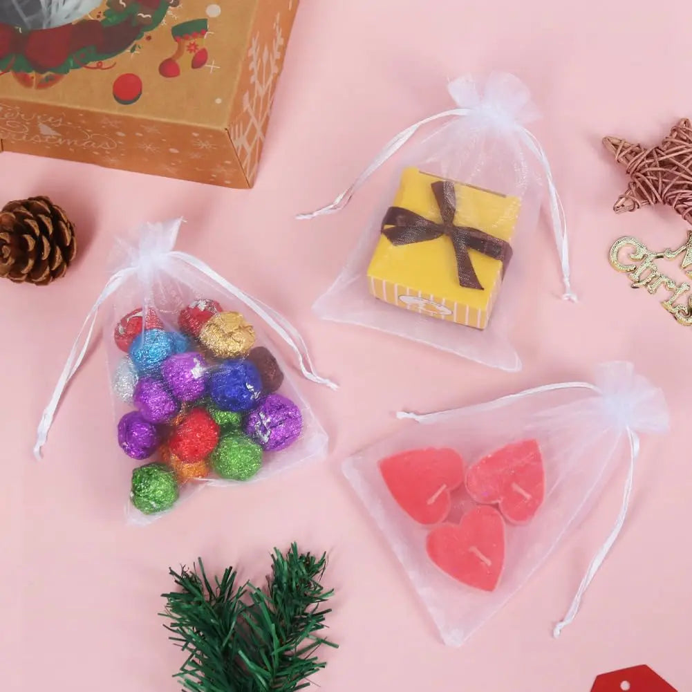100pcs Organza Christmas Gift Bags Drawstring Jewelry Packing For Candy Jewelry Bag Packing Wedding Gift Bags Organza Bag