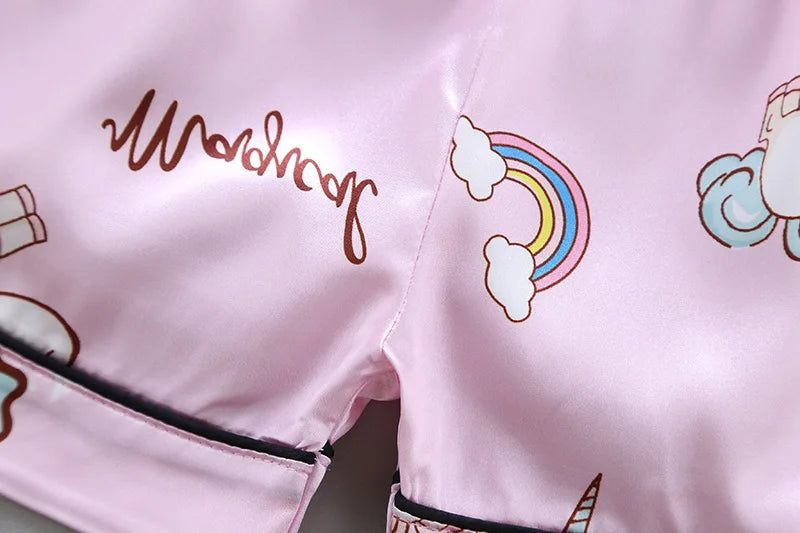 Unicorn Baby Girls Pajamas Clothing Set Summer New Cartoon Pattern Lapel T-shirt+Short Pants 2Pcs Suit For 1-5Y Kids Home Wear