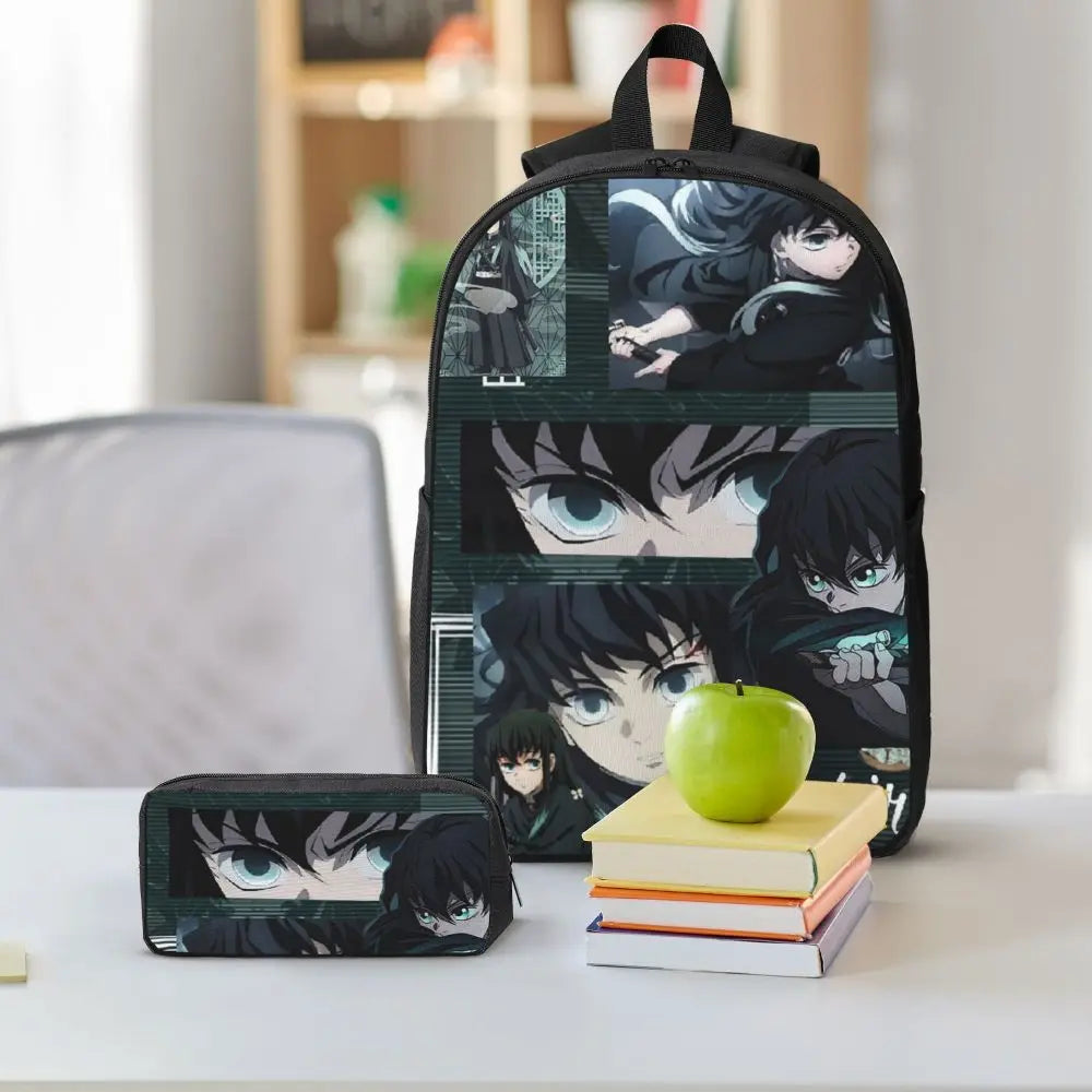 Muichiro Tokito Demon Slayer Backpack Boys Girls BookBag School Bag Laptop Shoulder Bags 3ps Insulated Lunch Bag Pencil Case