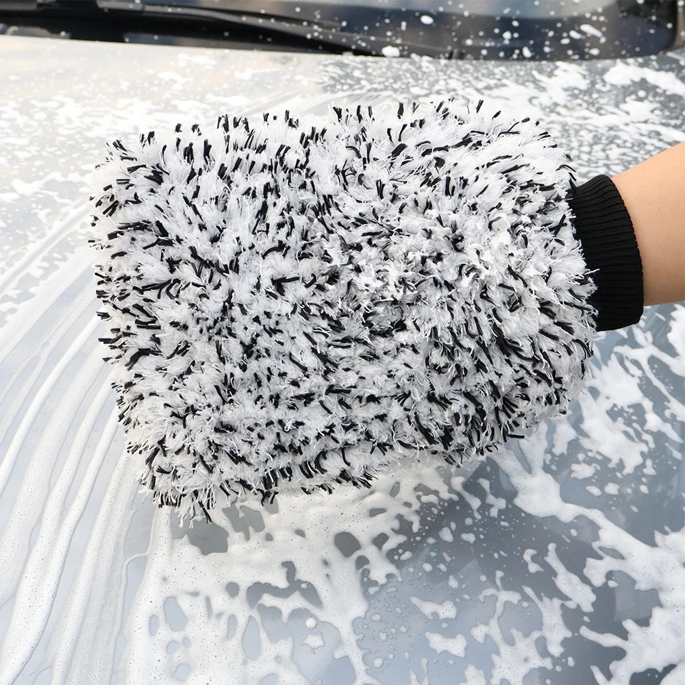 AUTOBRIGHT Car Wash Mitt Snow Microfiber Cleaning Polishing Wash Gloves Extra Thick Black Double Side Auto Car Cleaning Tools