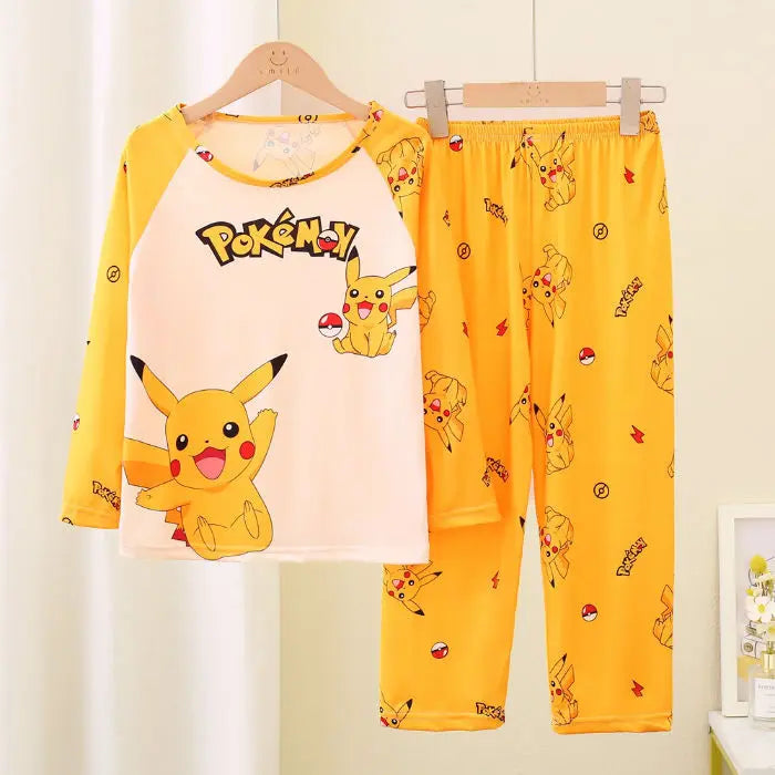 New Spring Children's Clothing Sets Pikachu Boy Sleepwear Long Sleeved 2Pcs Top+Pants Clothes Kids Pajamas Baby Girls Pyjamas
